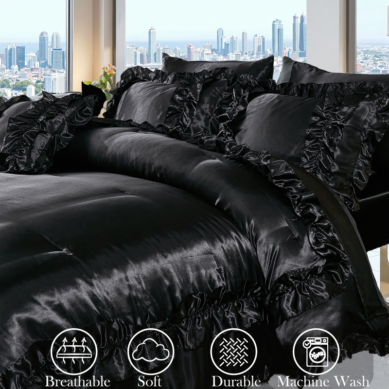 被子 床笠 色丁回字框荷叶边 黑 细节图1