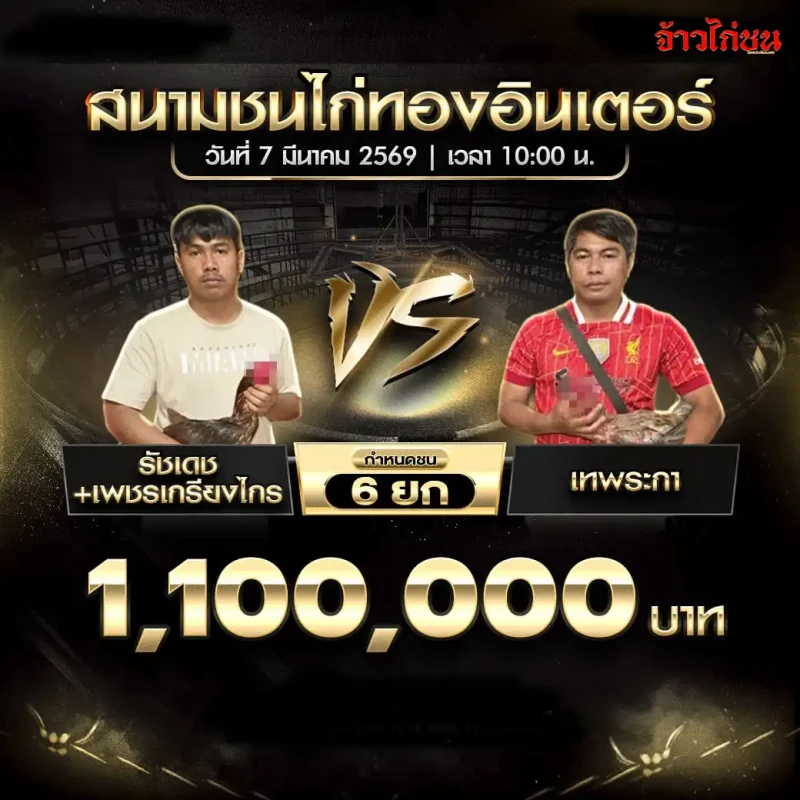 โปรแกรมไก่ชน รัชเดช เพชรเกรียงไกร พบ เทพระกา สนามชนไก่ทองอินเตอร์ วันที่ 7 มีนาคม 2569