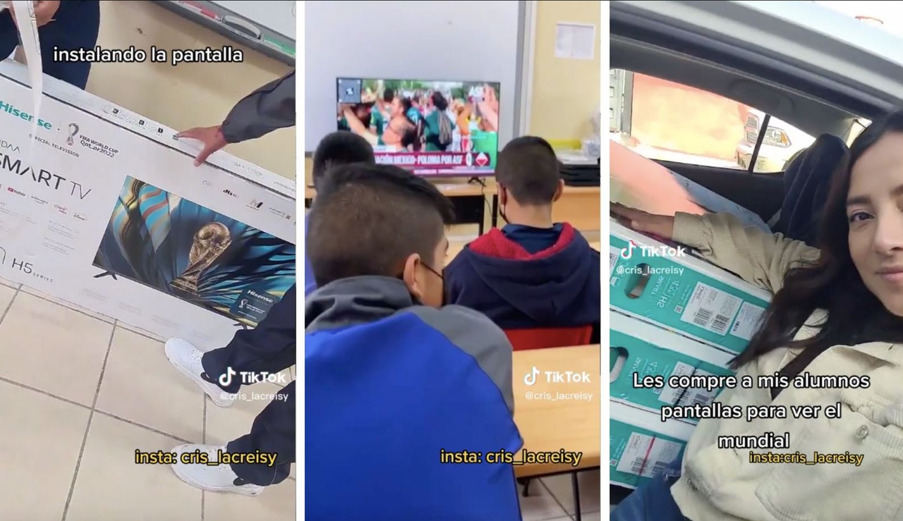 Maestra compra televisiones para que sus alumnos vean el mundial y se hace viral