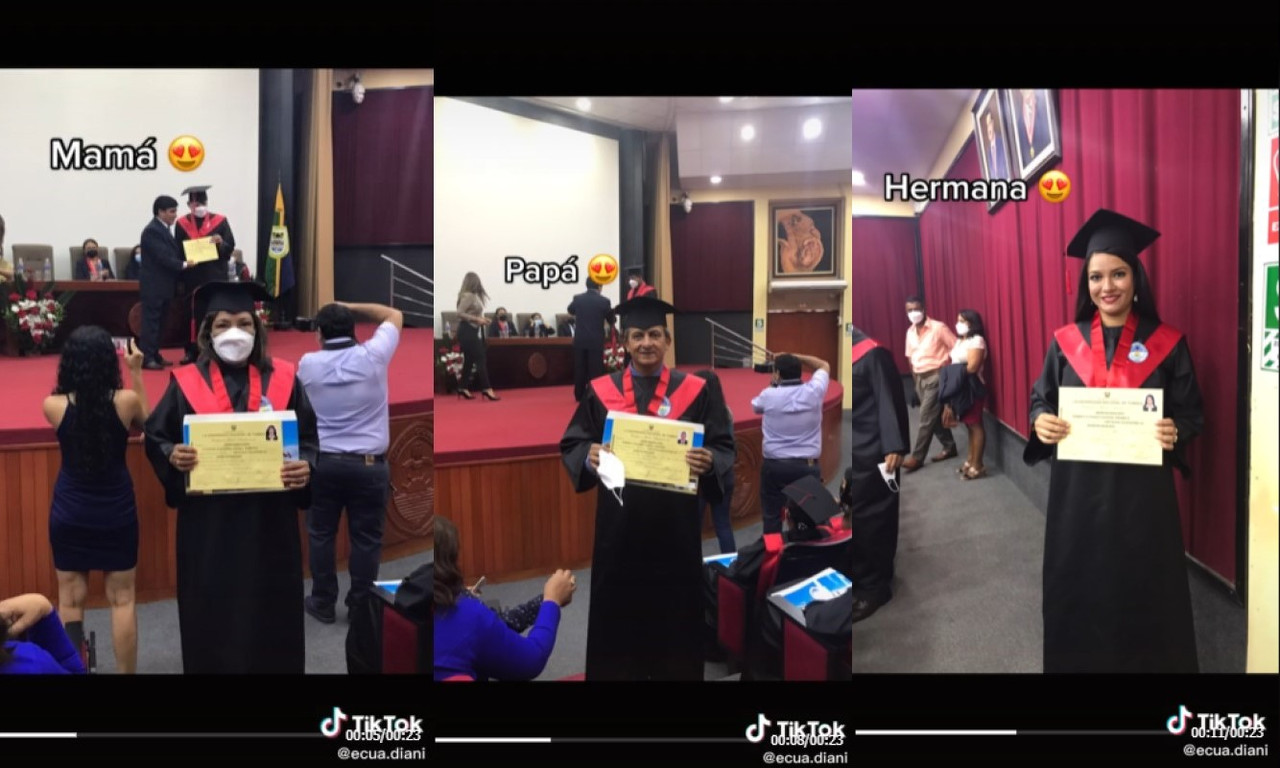 Familia se gradúa el mismo día, papá, mamá e hija