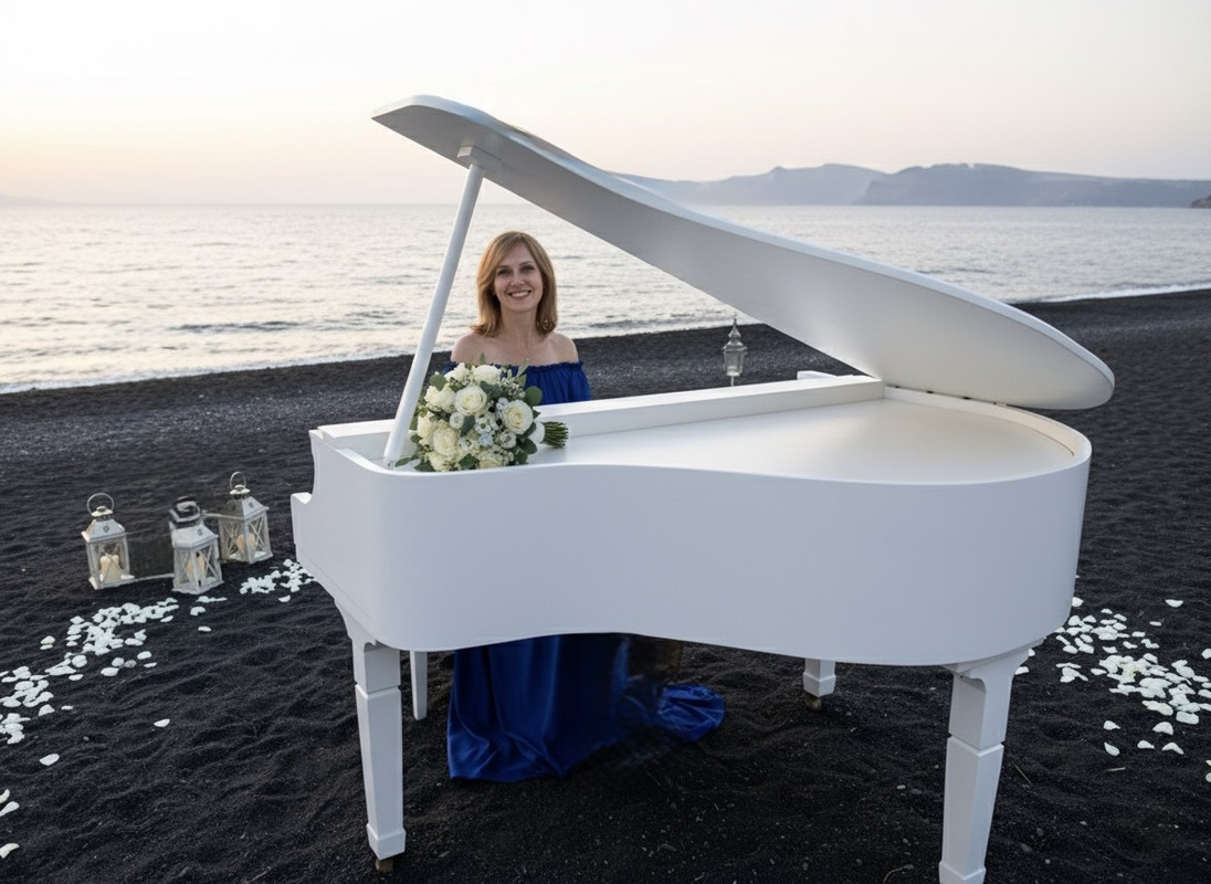 Pianist and instruments daytime view