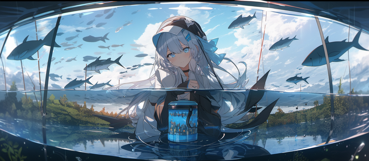 __Transparent_sea_and_city_girl_reflected_in_prism_fisheye_lens_8477b782-2f14-4385-b644-70d7adfaa9b2