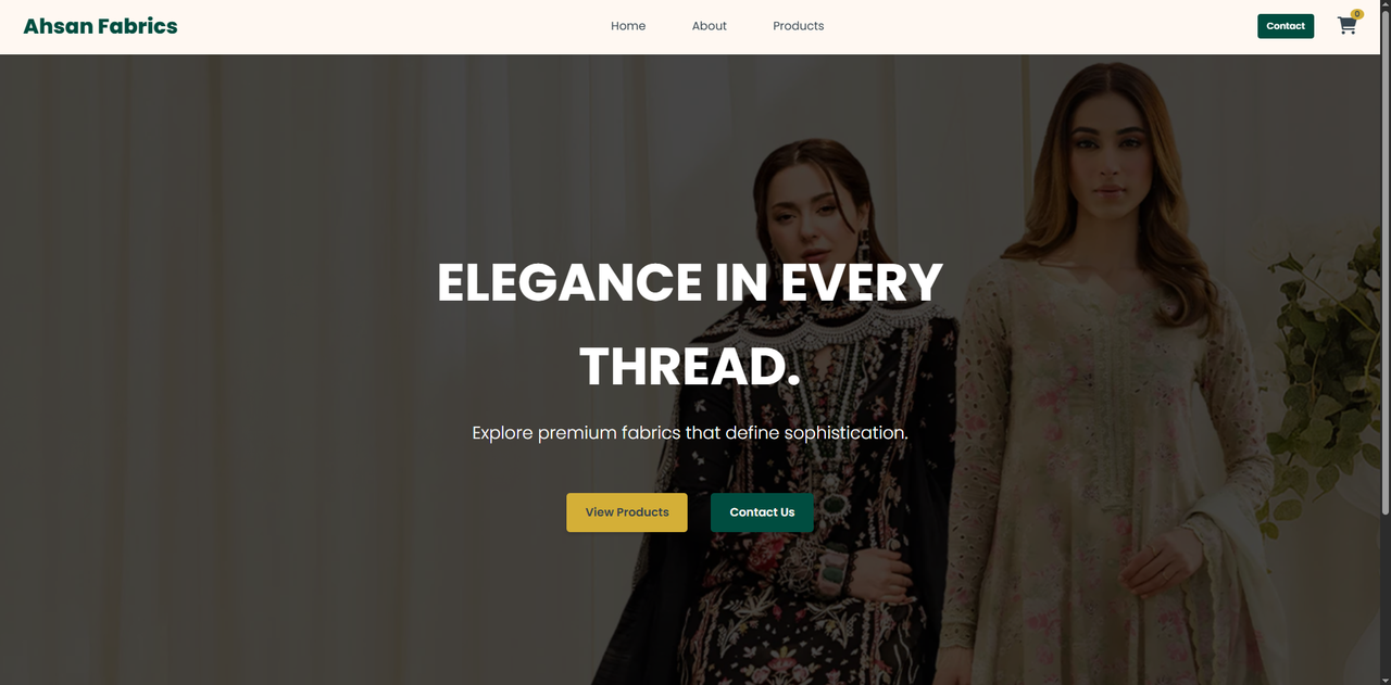 Ahsan Fabrics Homepage Screenshot (Landscape)