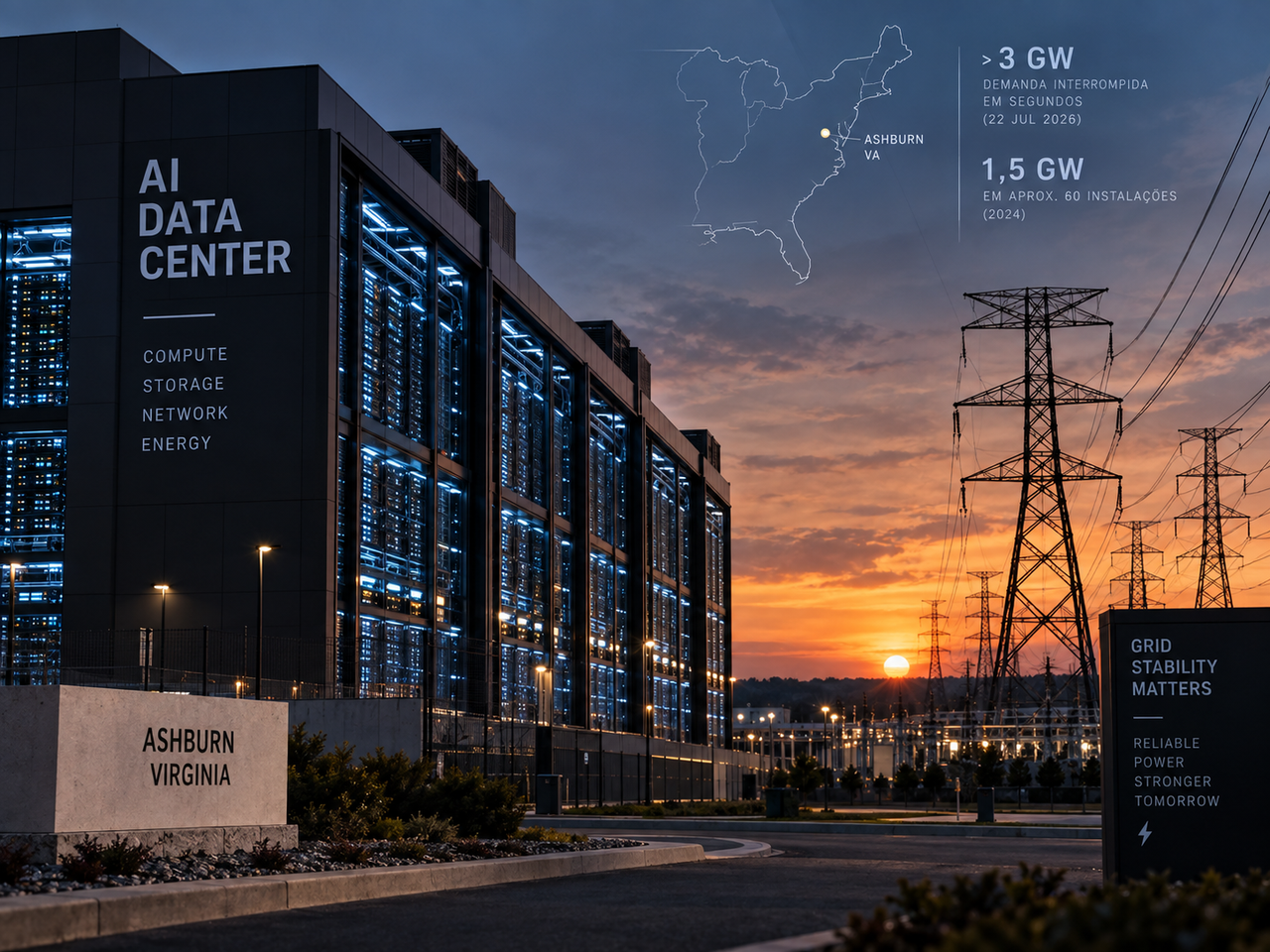 Data centers de IA viram desafio para a rede elétrica após quase 4 GW desaparecerem em segundos