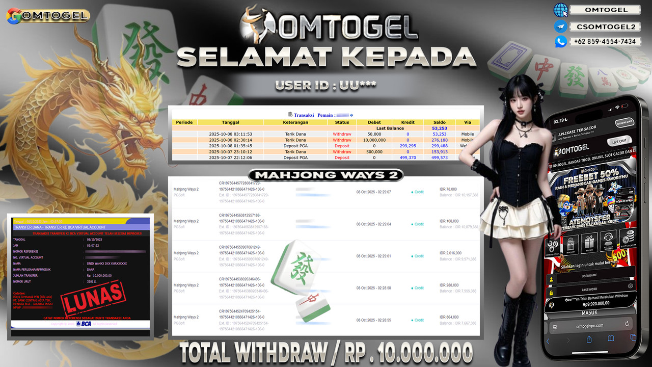 OMTOGEL JACKPOT PGSOFT MAHJONG WAYS 2 10 JUTA DI BAYAR LUNAS ,-