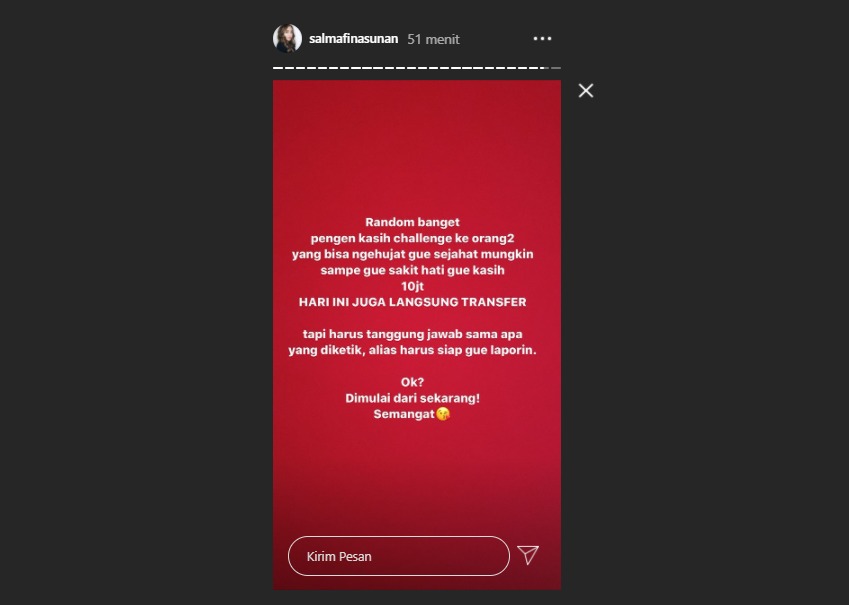 Salmafina Sunan memberikan tantangan untuk haters