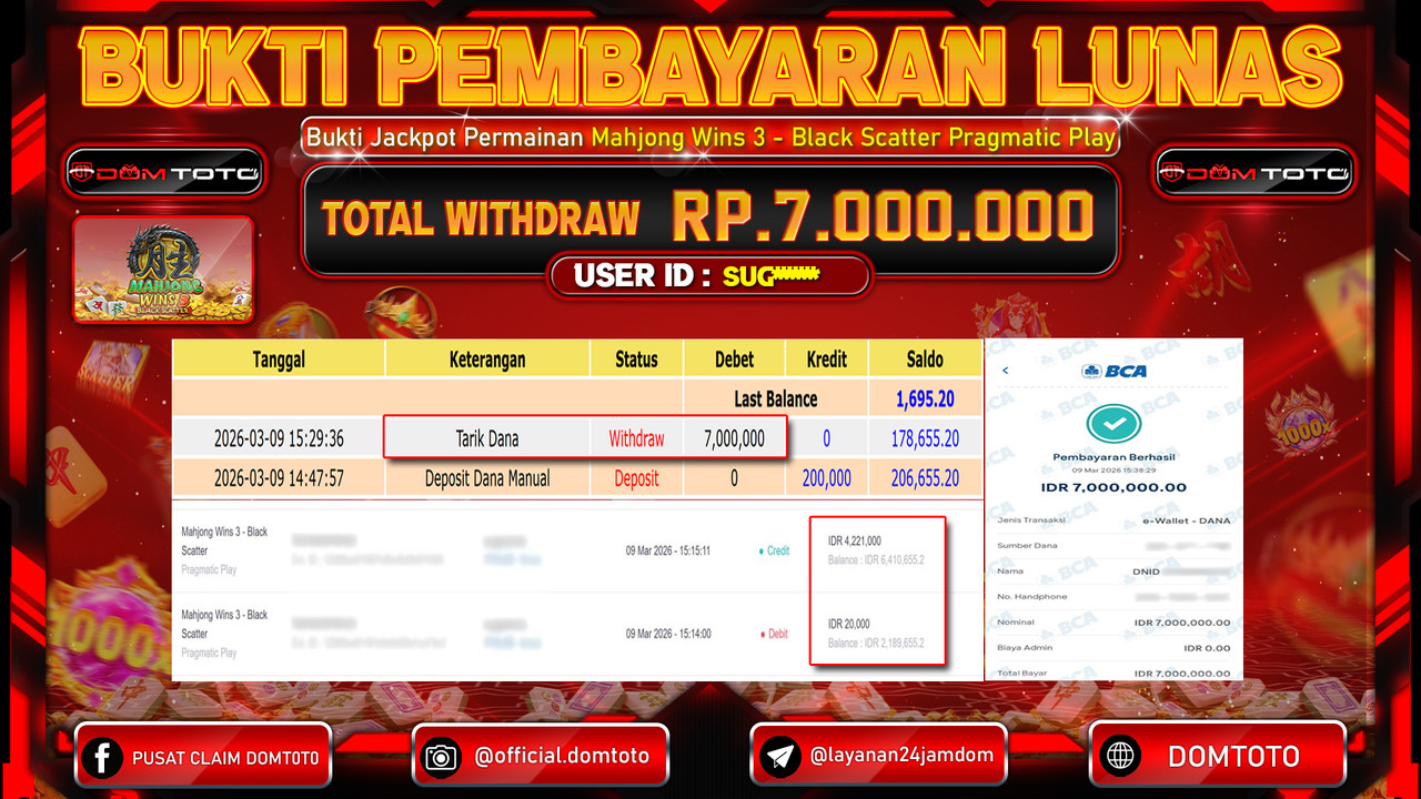 JACKPOT SLOT Mahjong Wins 3 - Black Scatter Pragmatic Play 09 MARET 2026