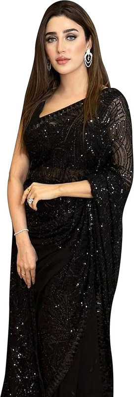 Trendmalls Black Sequin Embroidery Georgette Saree