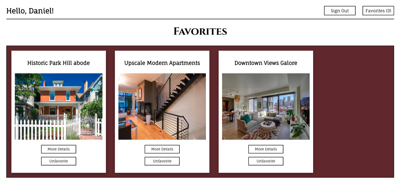 Picture of Favorite Listings Page