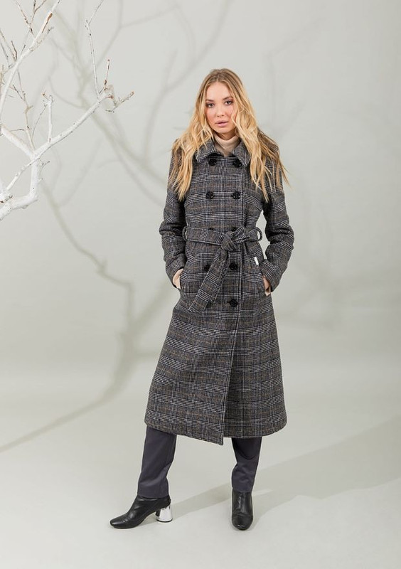 PS fashion karirani sivi kaput sa dvorednim kopčanjem