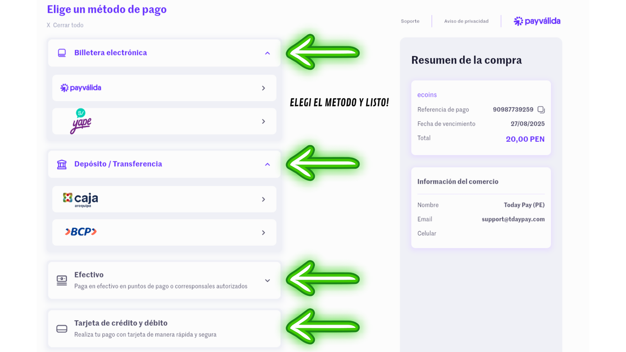 Menú de usuario