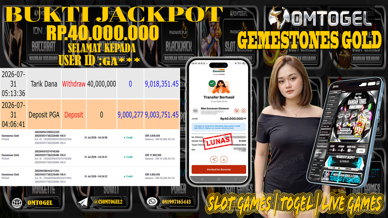 OMTOGEL JACKPOT PG SOFT GEMSTONES GOLD  Rp,40,000,000,- DIBAYAR LUNAS