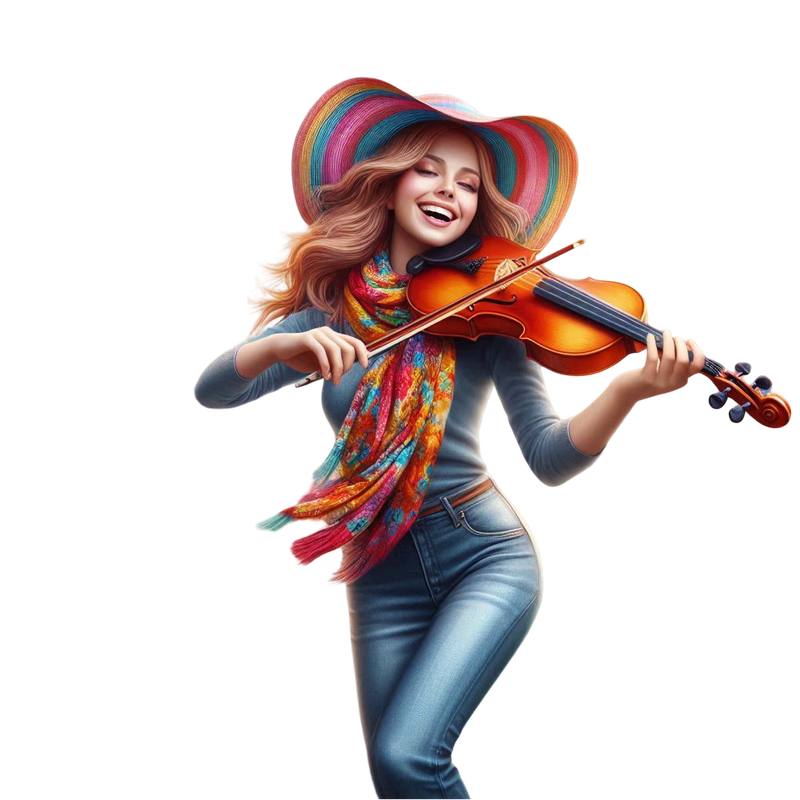 a whimsical woman in jeans with a violine (1) (1)
