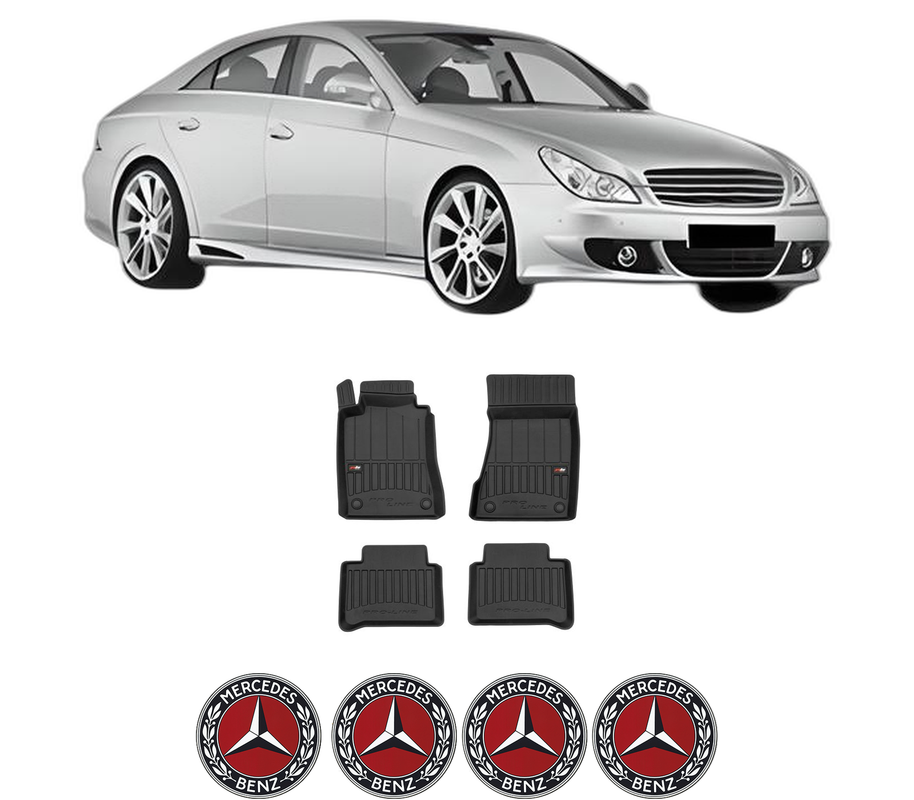 Set covorase presuri MERCEDES-BENZ CLS (C219) din 2004-2010, auto, din cauciuc thermoplastic, 4 Stickere auto cu MERCEDES-BENZ