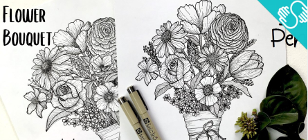 Floral Illustration- Learn to draw a Flower Bouquet- Ink Pen Drawing