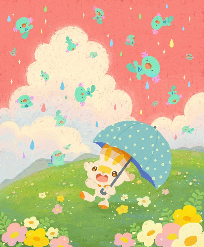 scorbunny-wooper-and-quagsire-pokemon-dr