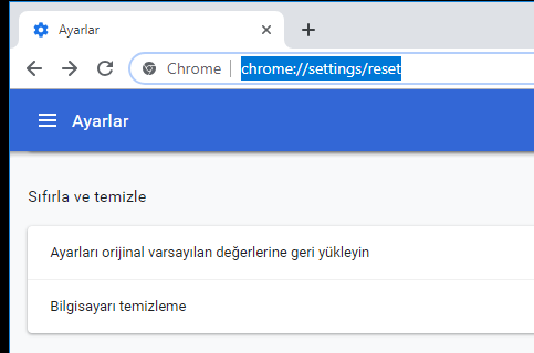 Chrome sıfırlama