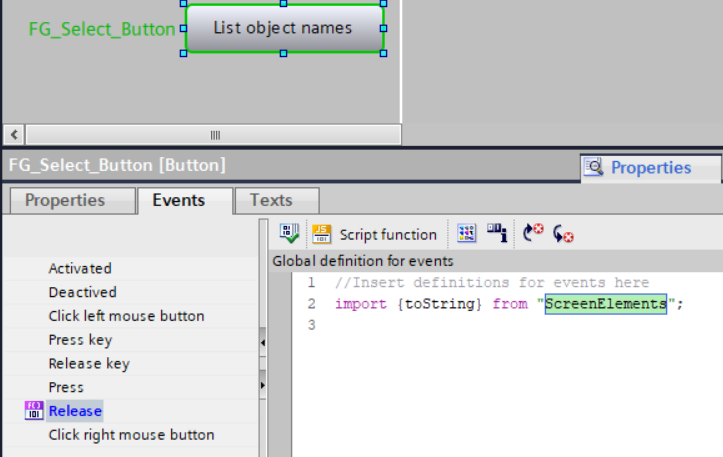 WinCC Unified Runtime objects of the active screen list WinCC Unified Runtime objects of the active screen list
