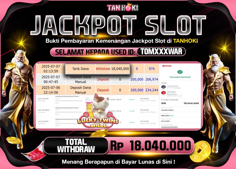 TANHOKI JACKPOT SLOT LUCKY TWINS WILDS  Rp.18.040.000,- LUNAS