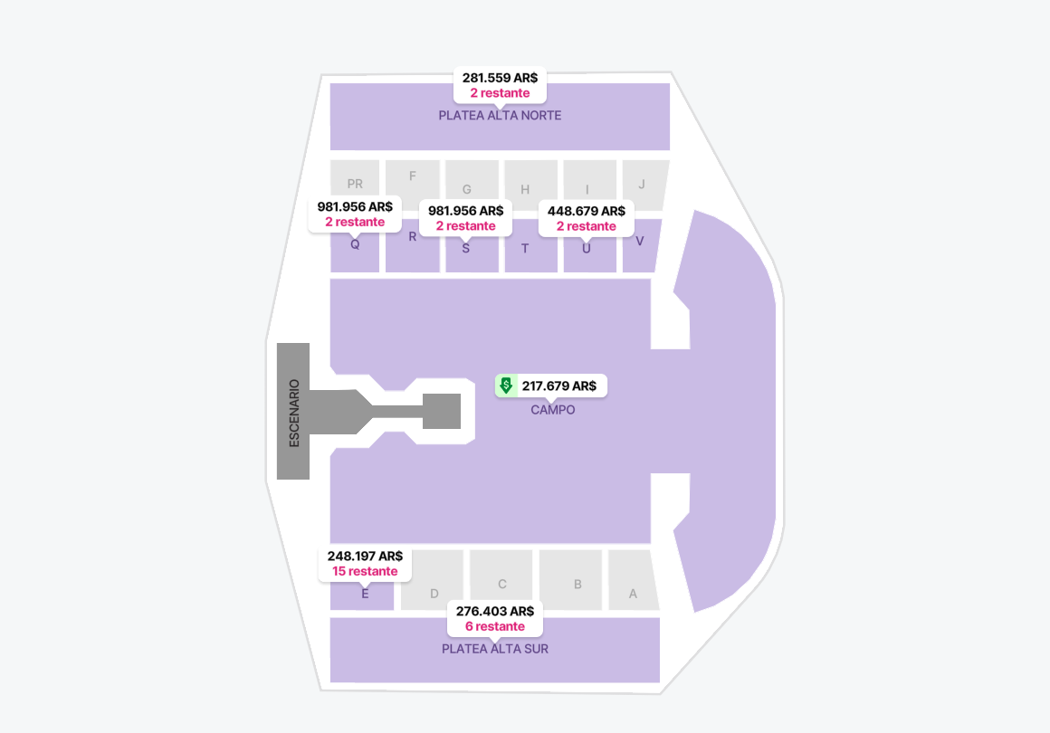 Mapa del estadio con precios