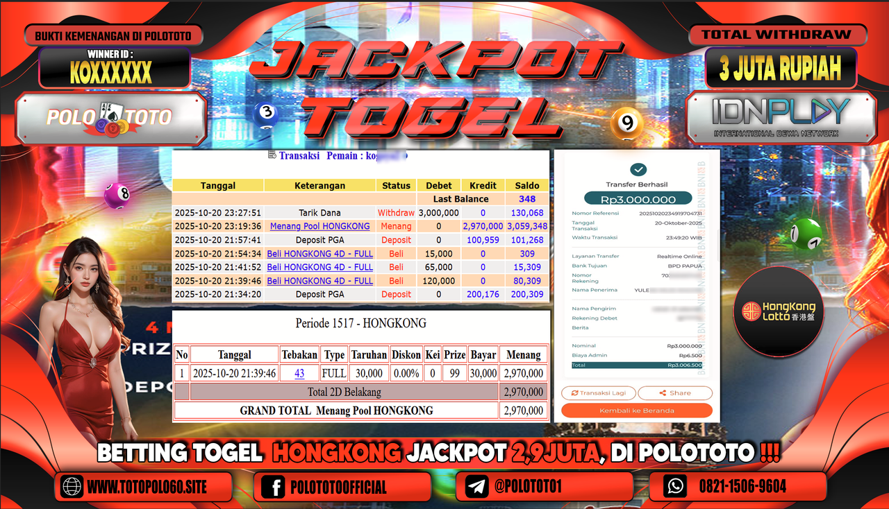 POLOTOTO JACKPOT TOGEL HONGKONG LOTTO Rp.3.000.000,-