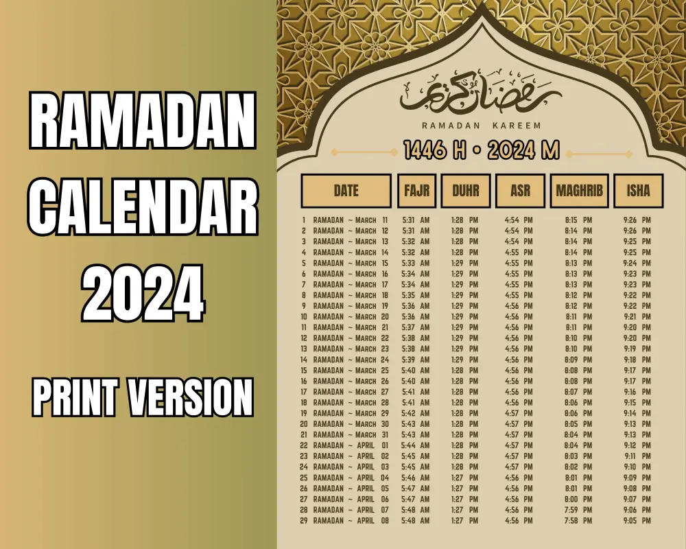 Ramadan 2025 Saudi Arabia Calendar PDF