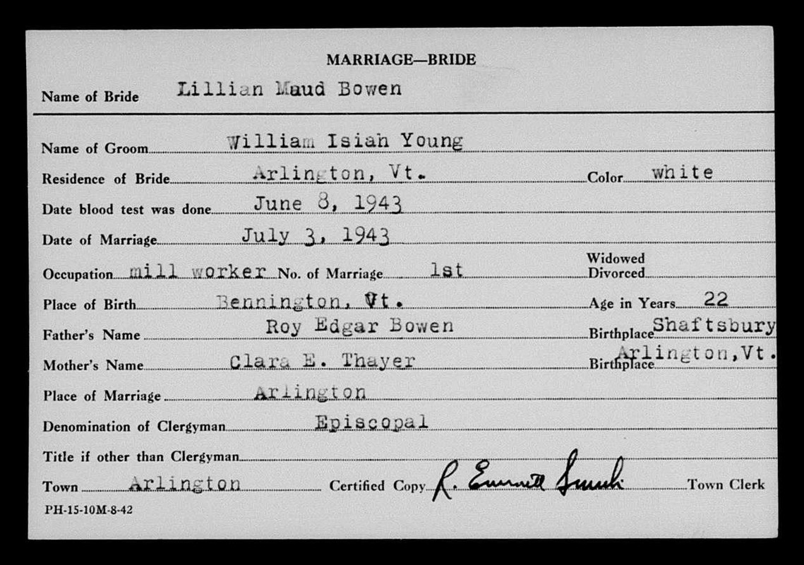 1943 Marriage Record - William I. Young 1