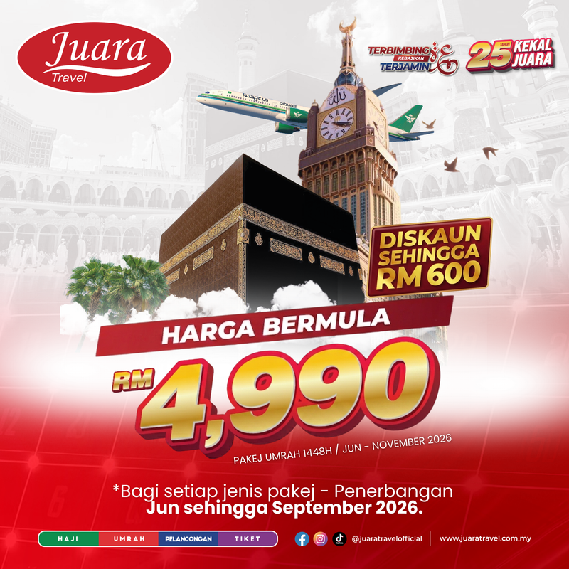 Pakej Umrah RM4,990 Juara Travel