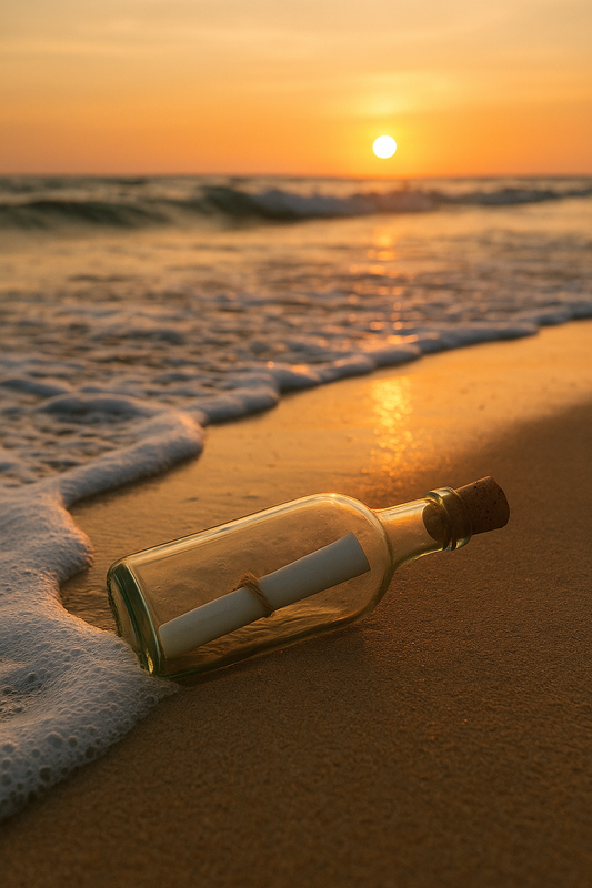 Message in a Bottle arriving at shore — Pixelia.art