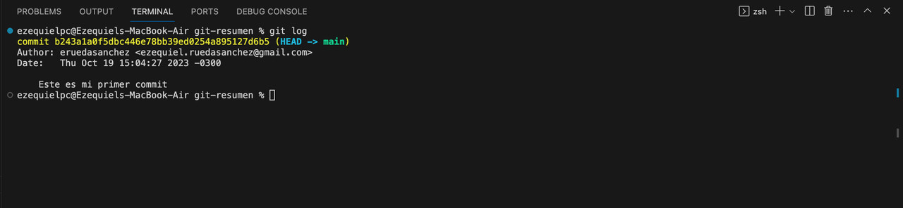 Ejecucion comando git log Git status y Git log