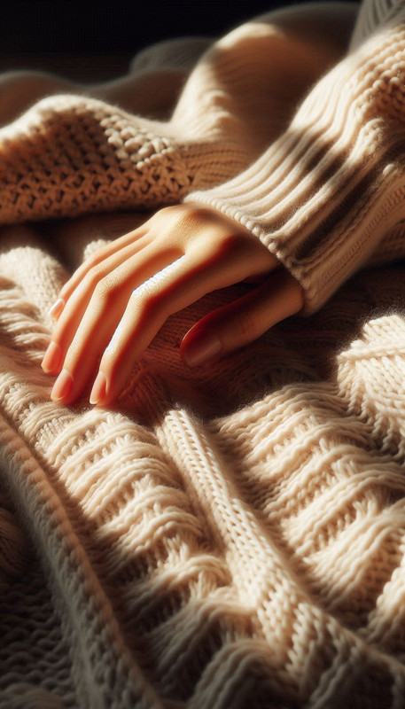 Hand touching fabric