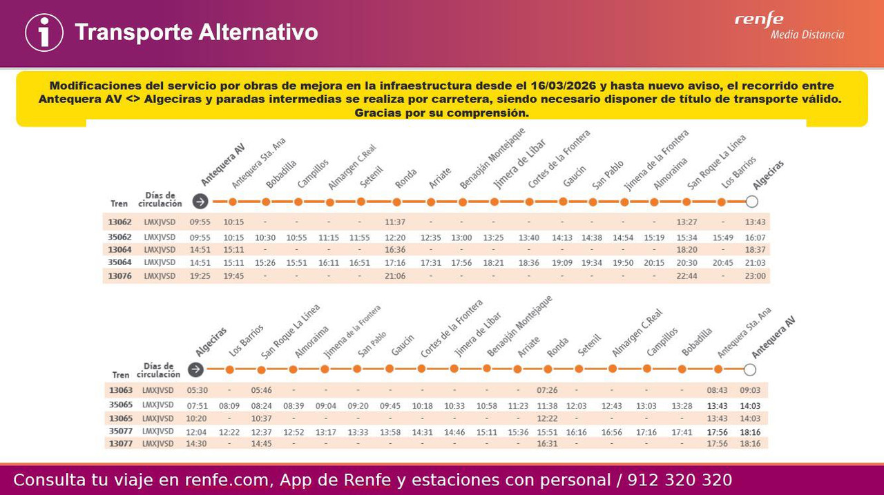 Transporte alternativo RENFE por obras