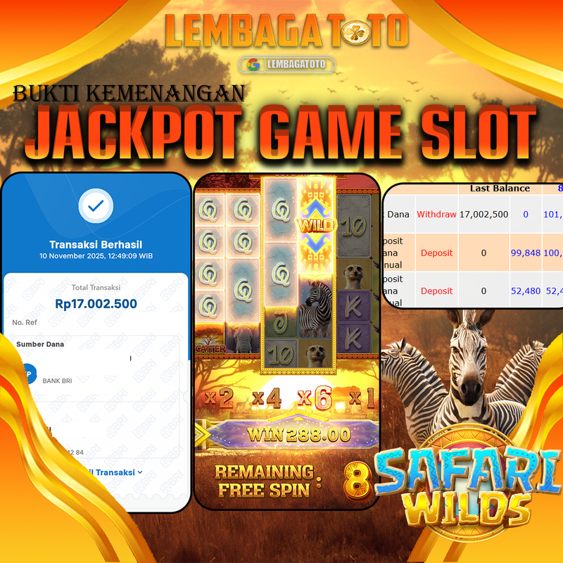 BUKTI JACKPOT 11 NOVEMBER LEMBAGATOTO SAFARI WILDS Rp.17.002.500,- LUNAS