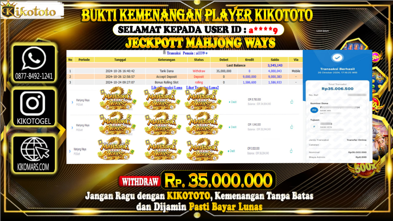 MENANG BESAR DI SLOT MAHYONG WAYS  SEBESAR Rp 35,000,000 LANGSUNG DAN TANPA BASA BASI DI BAYAR KIKOTOTO !!!