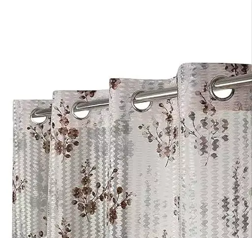 PREMIUM FLORAL NET PRINT CURTANS,SET OF 1 Color 5 (R706)