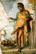 Fresco of Priapus Casa dei Vettii Pompeii Depicted weighing his enormous erect penis against a ba
