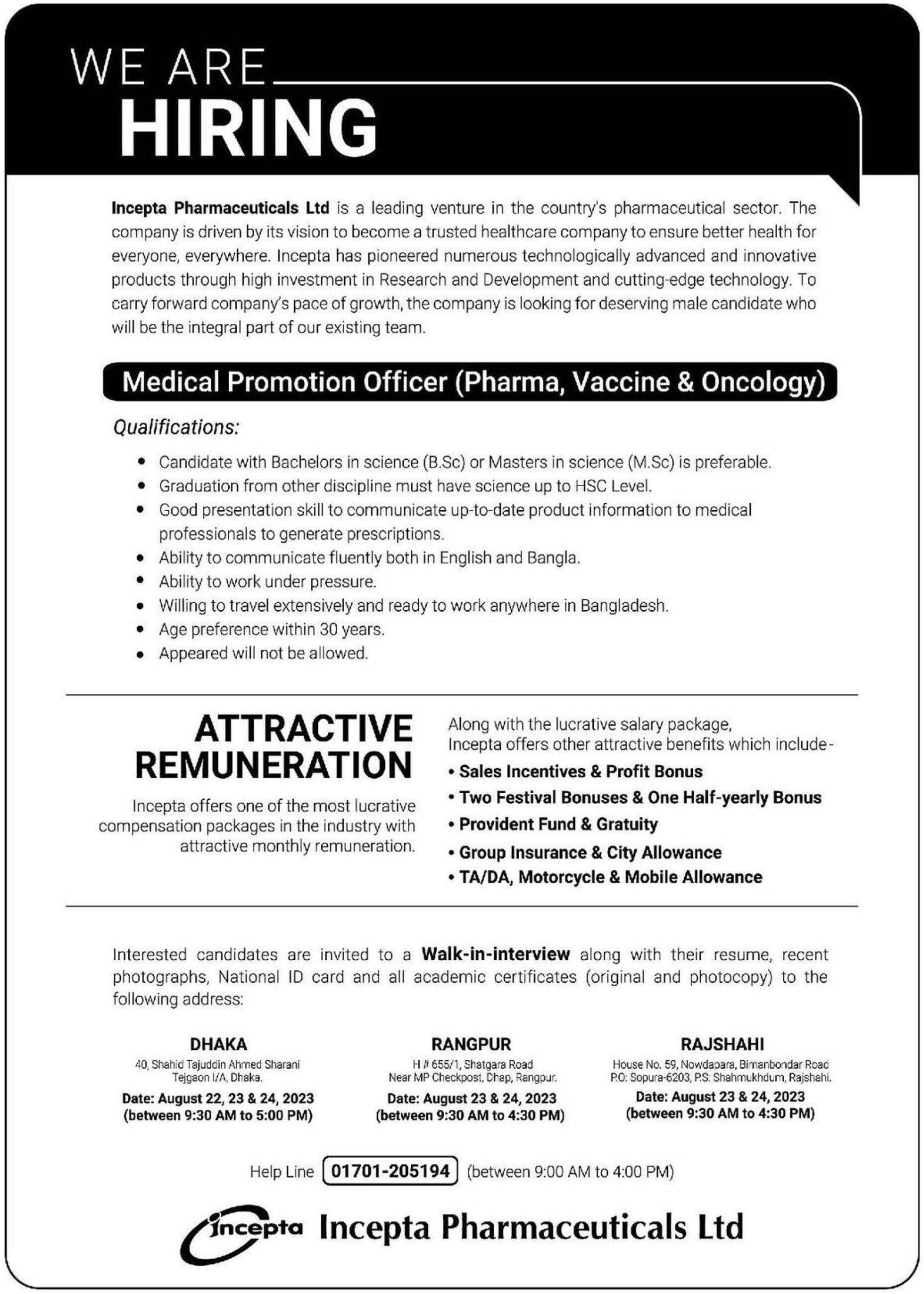 Incepta Pharmaceuticals Job Circular 2023