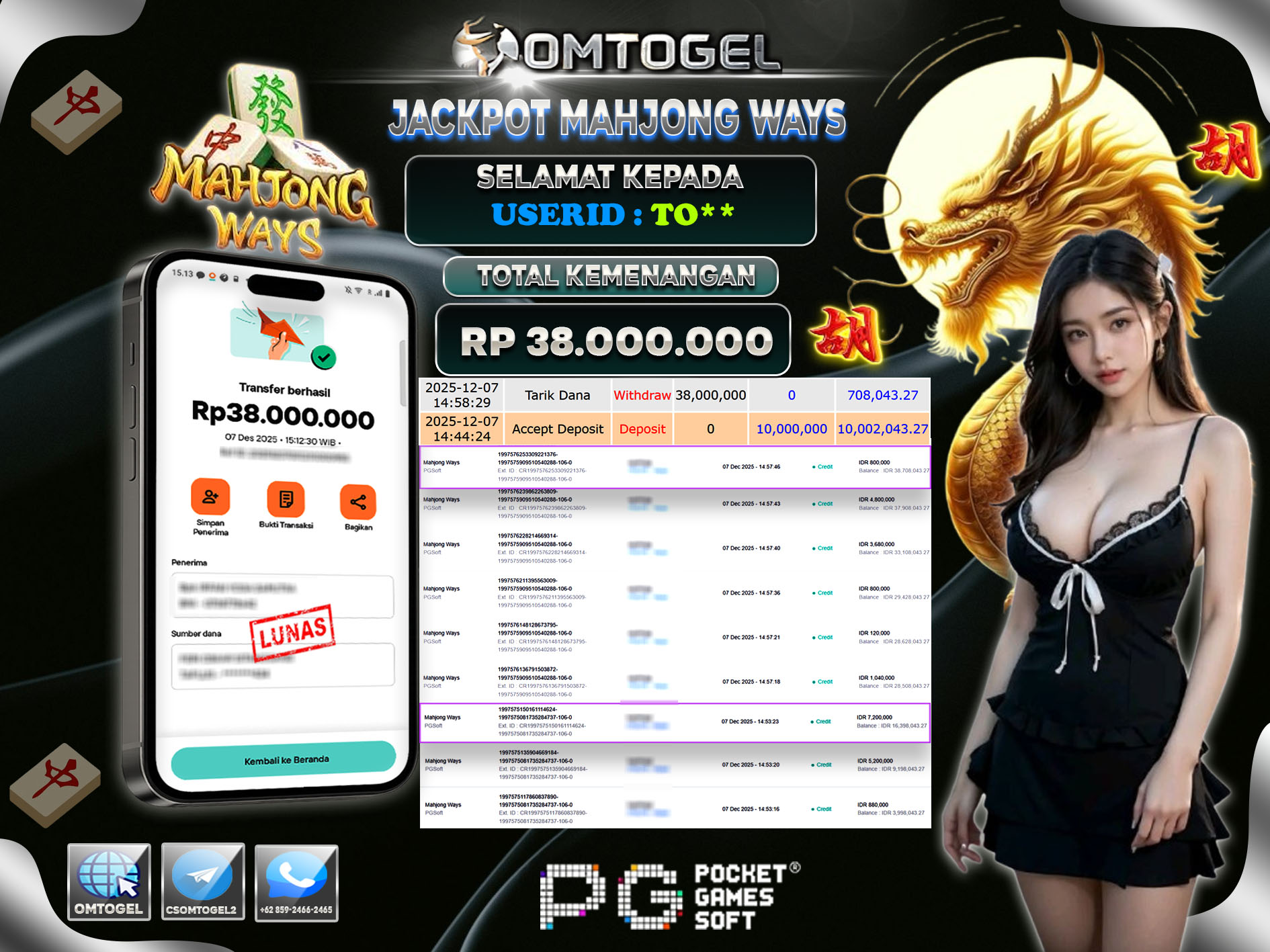 OMTOGEL JACKPOT PGSOFT MAHJONG WAYS ,38 JUTA DI BAYAR LUNAS ,-
