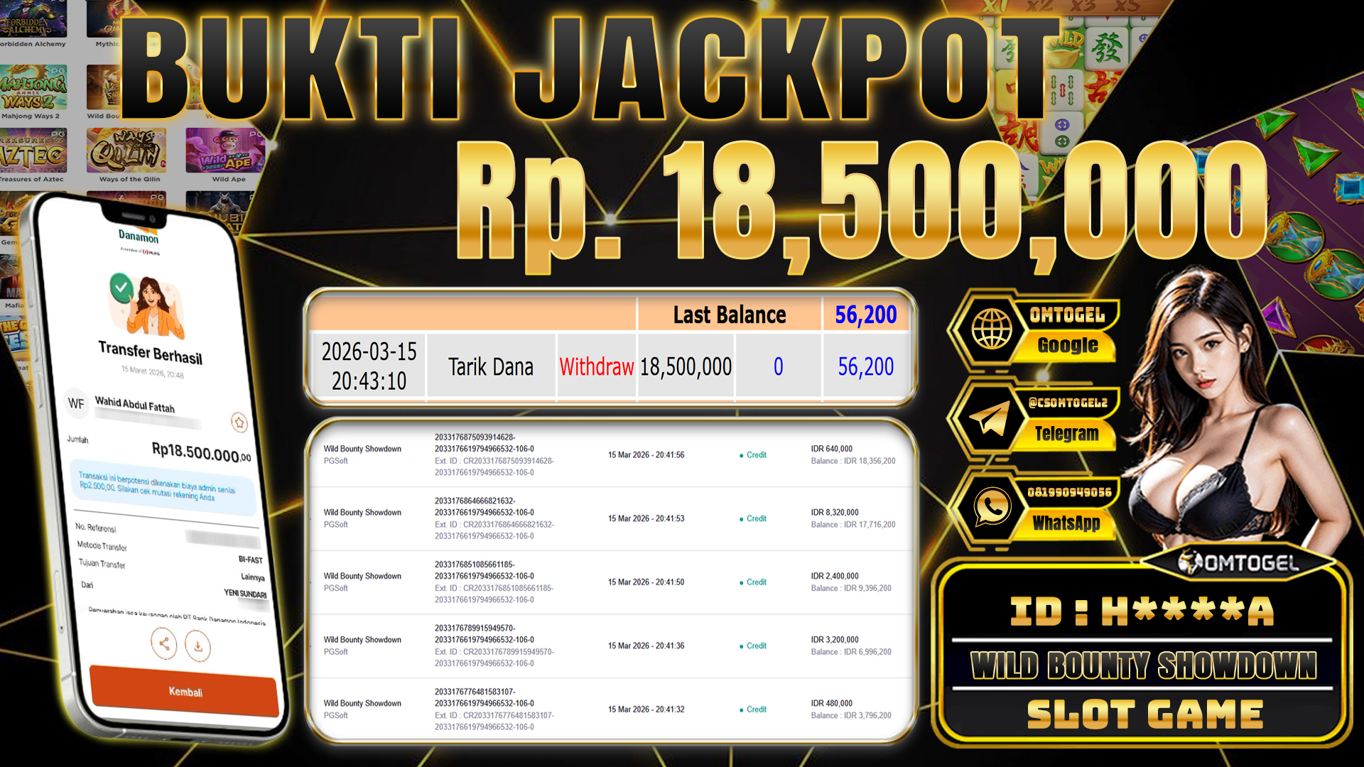 OMTOGEL JACKPOT PG SOFT WILD BOUNTY SHOWDOWN, 18 JUTA DI BAYAR LUNAS ,-