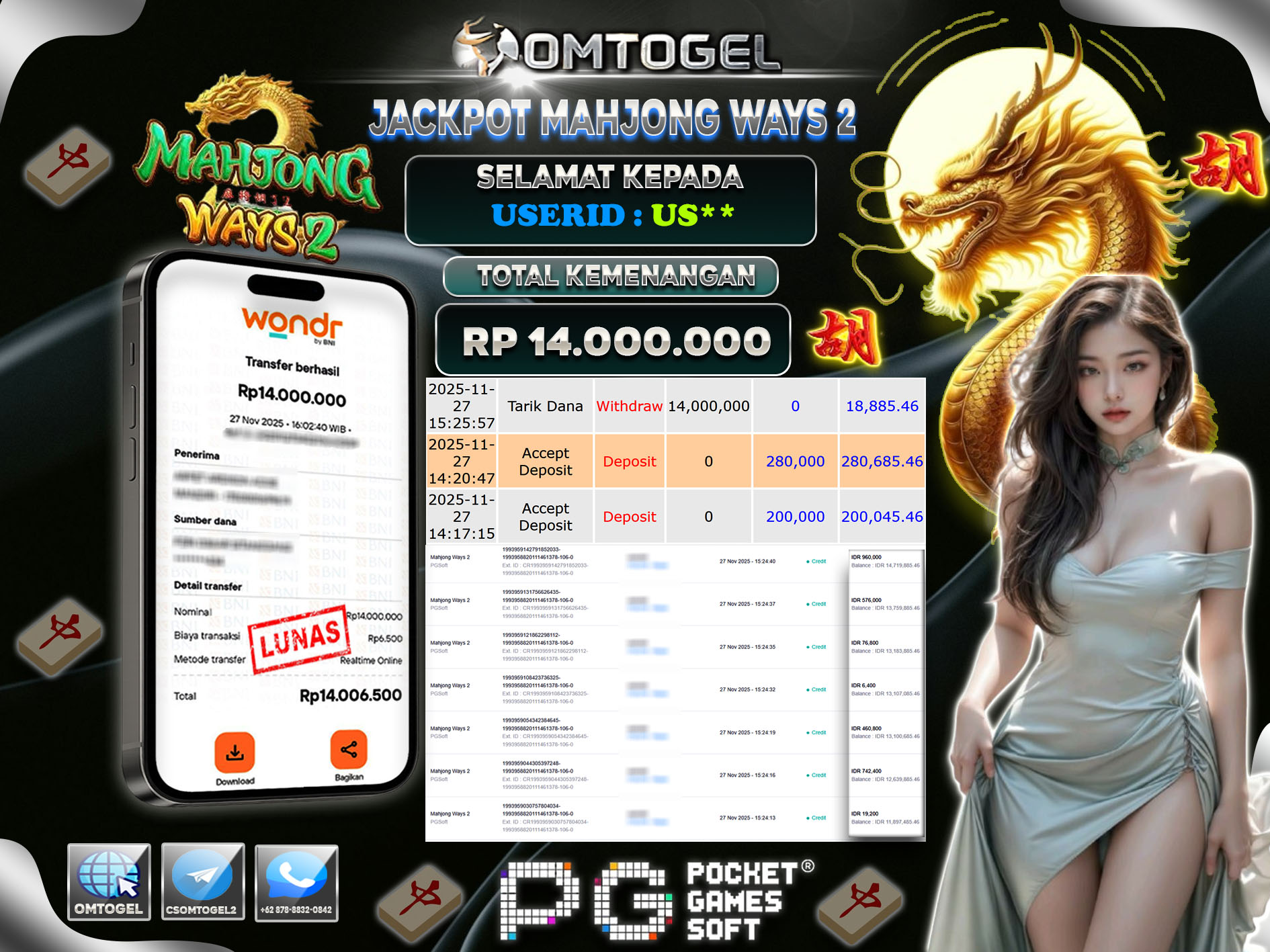 OMTOGEL JACKPOT PGSOFT MAHJONG WAYS 2 ,14 JUTA DI BAYAR LUNAS ,-