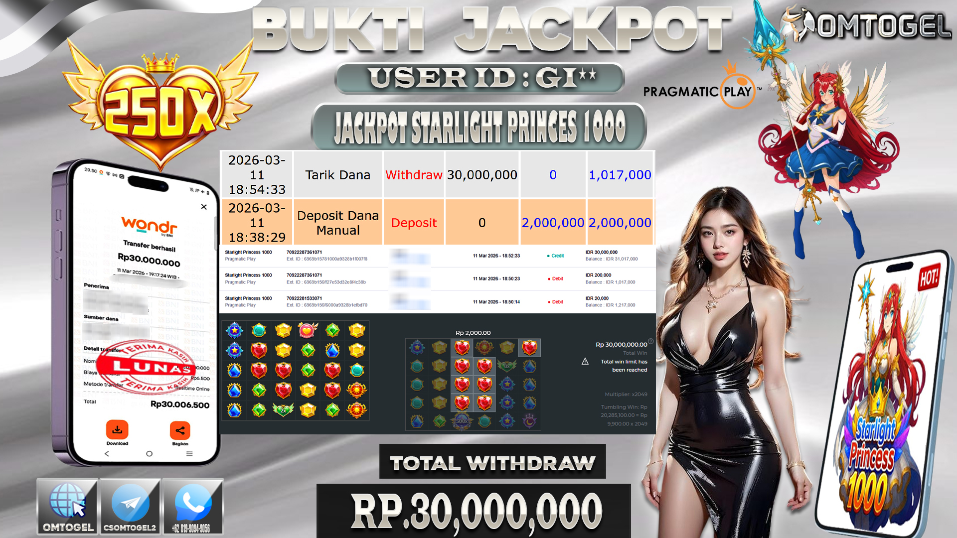 OMTOGEL JACKPOT PRAGMATIC PLAY STARLIGHT PRINCES 1000, 30 JUTA DI BAYAR LUNAS ,-