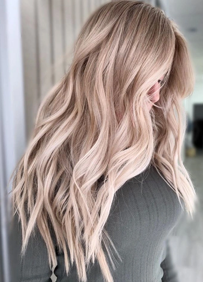 Champagne blonde with red shades