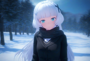1girl, snow, {{{{{upper body}}}}}, aqua eyes, long hair, hime cut, white hair, s s-2454260750