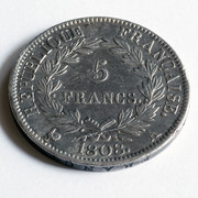 5 francos Napoleón Emperador. República Francesa. 1808. PAS5140