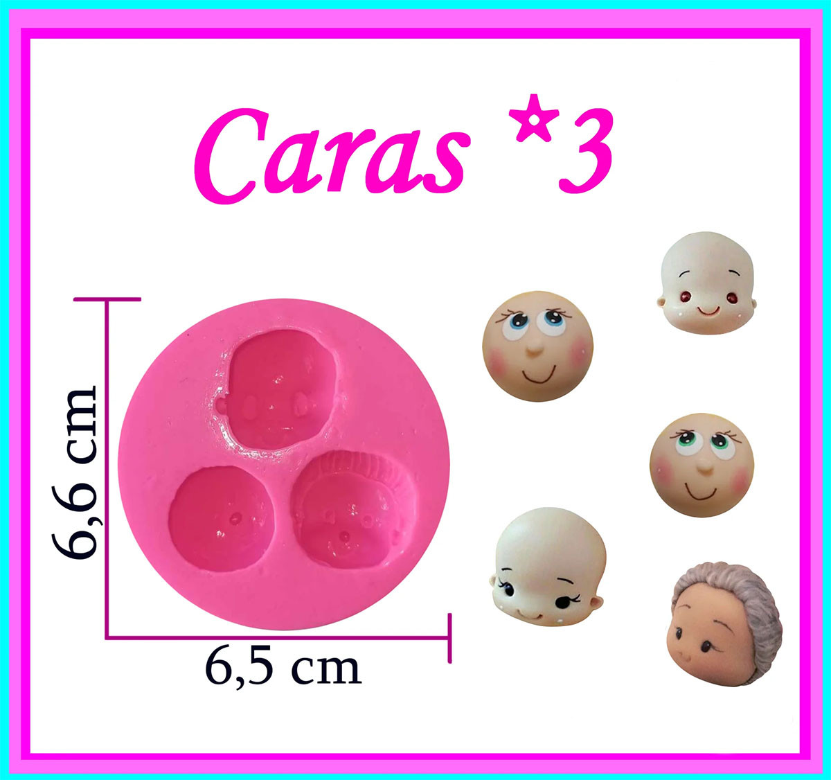 Molde en silicona caras para artes con pasta de foamy porcelanic