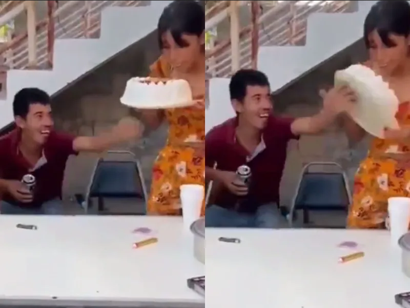 Borracho intenta darle un pastelazo a una cumpleañera y se hace viral