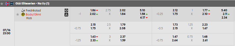 Tỷ lệ kèo Fredrikstad vs Bodo Glimt