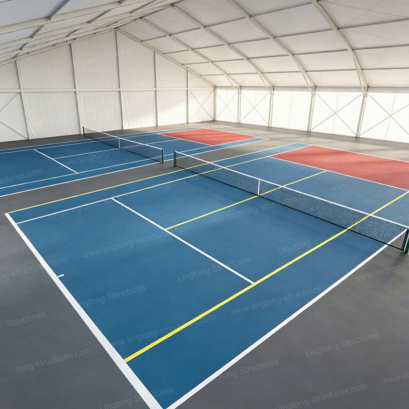 Lingtong Tent pickleball court tent exterior with aluminum frame and PVC cover for outdoor sports facility