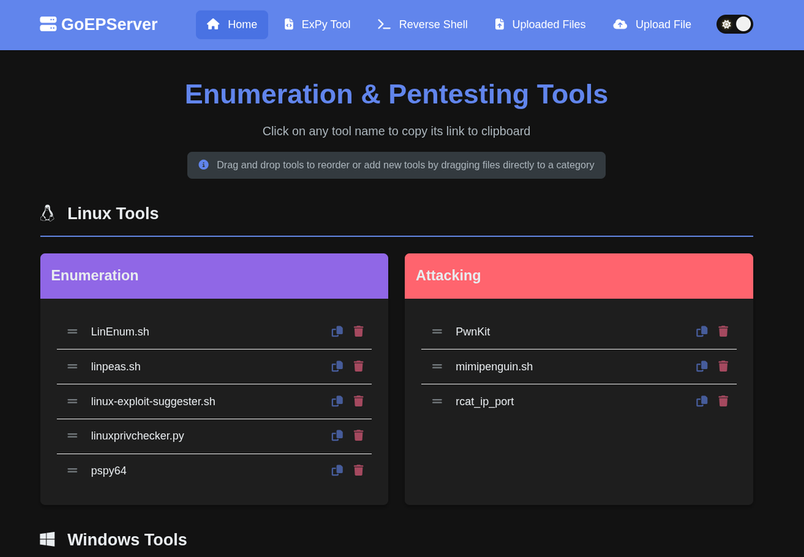 GoEPServer web Interface