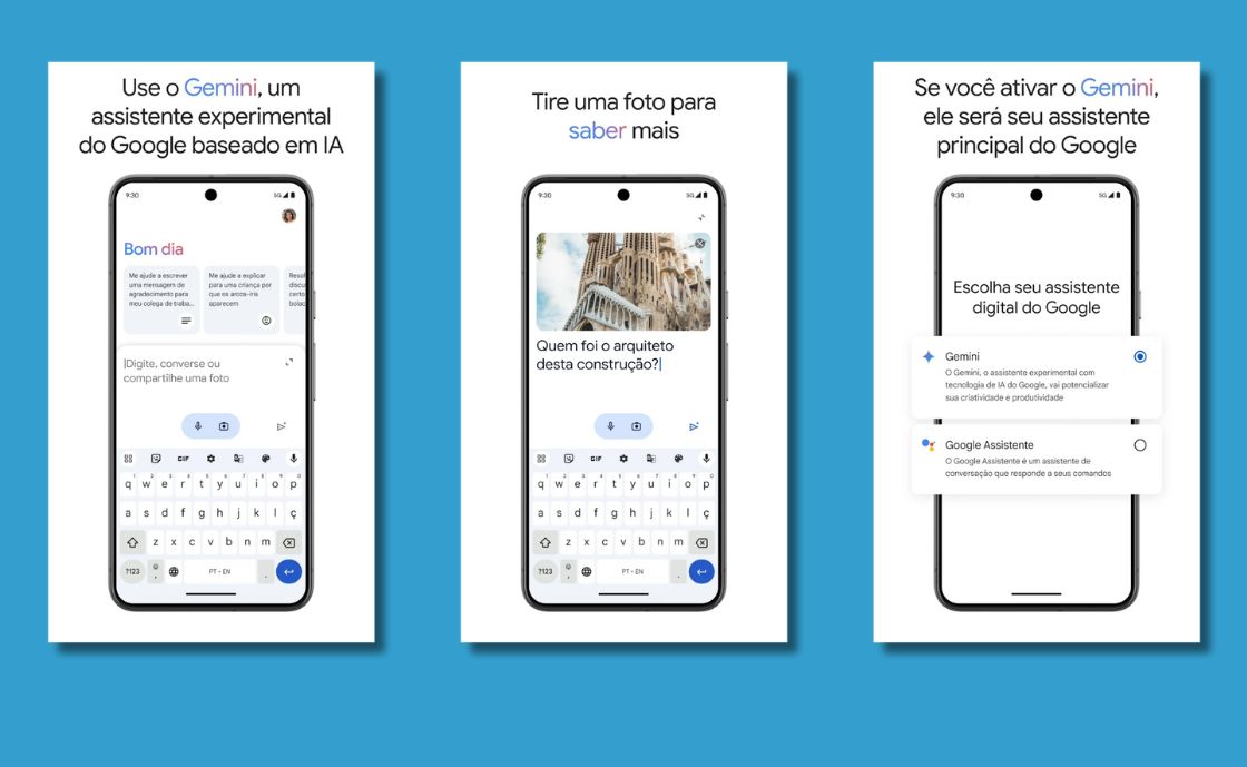 Google Gemini para Android em português do Brasil. Imagens: Google.